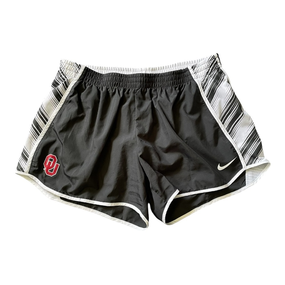 079, Nike Black and White Athletic Shorts with Dolphin Hem, College OU, size XL